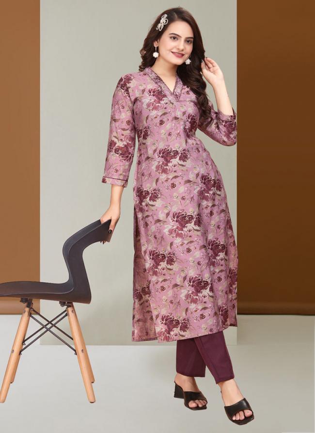 Modal Silk Pink Festival Wear Printed Readymade Kurti With Pant